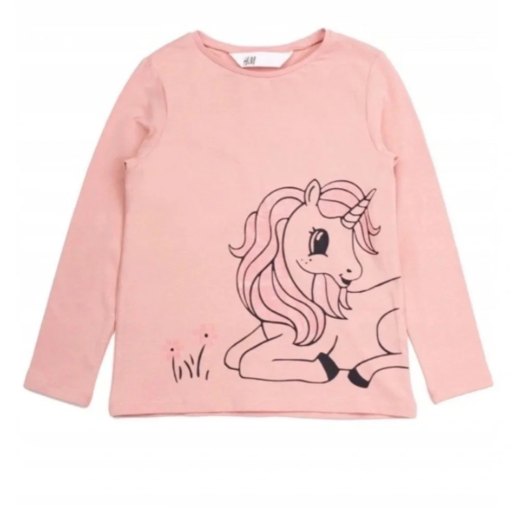 H&M Girls Size 6-7 Unicorn Pink Long Sleeve Shirt & Leggings Set